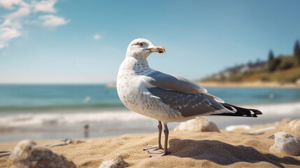 Fototapeta na wymiar seagull on the beach HD 8K wallpaper Stock Photographic Image