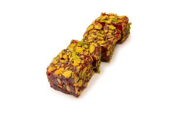 Sweet roll with pomegranate and pistachios, turkish sweets.