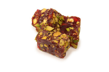 Sweet roll with pomegranate and pistachios, turkish sweets.