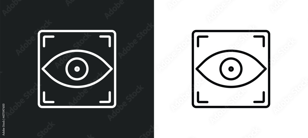 Poster biometric recognition line icon in white and black colors. biometric recognition flat vector icon fr