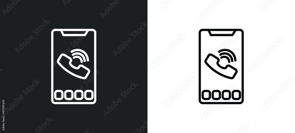 Poster phone call line icon in white and black colors. phone call flat vector icon from phone call collecti