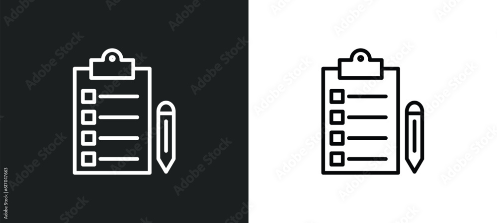 Poster list line icon in white and black colors. list flat vector icon from list collection for web, mobile