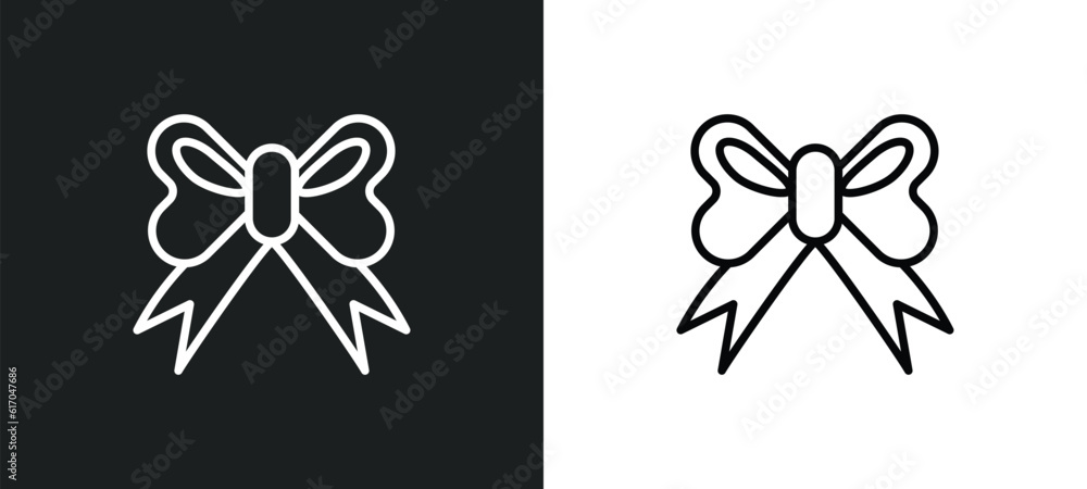 Poster ribbon line icon in white and black colors. ribbon flat vector icon from ribbon collection for web, 