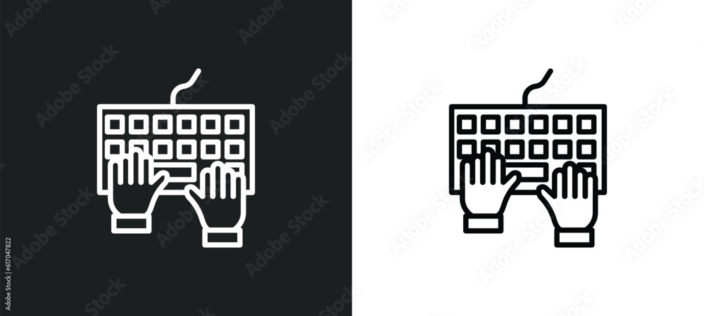 Poster typing line icon in white and black colors. typing flat vector icon from typing collection for web, 