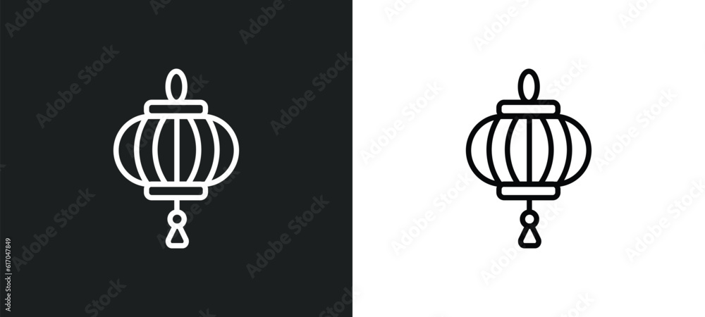 Poster paper lantern line icon in white and black colors. paper lantern flat vector icon from paper lantern