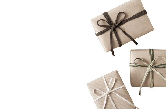 Clipped image consisting of three gifts wrapped in natural taste