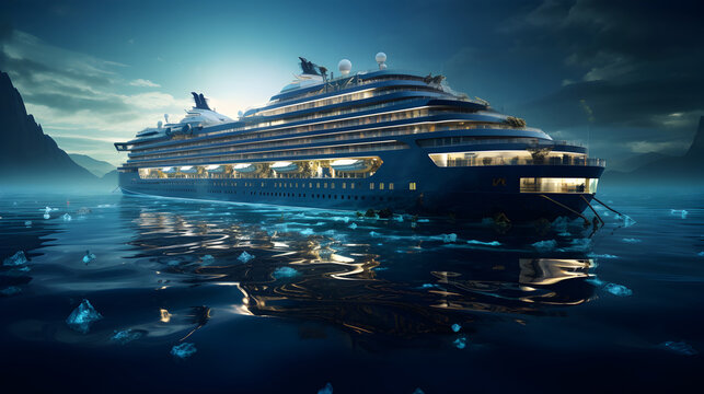 Luxury cruise ship. Realistic illustration of a large cruise ship in the ocean or sea