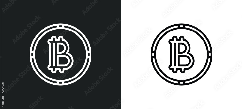 Poster bitcoins line icon in white and black colors. bitcoins flat vector icon from bitcoins collection for
