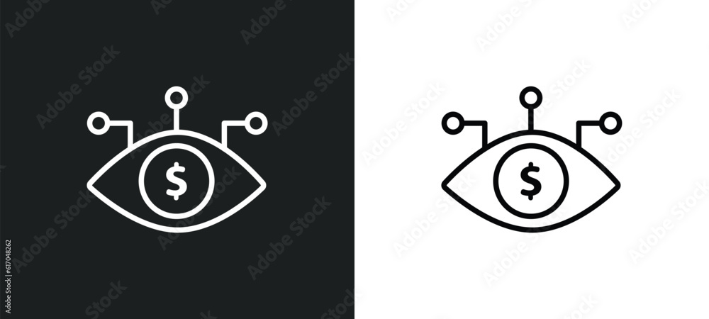 Poster bionic contact lens line icon in white and black colors. bionic contact lens flat vector icon from b