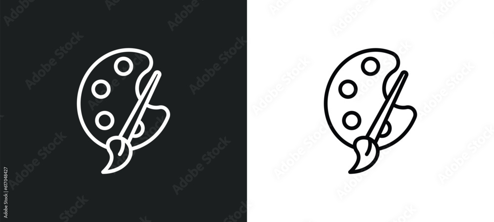 Poster color palette line icon in white and black colors. color palette flat vector icon from color palette