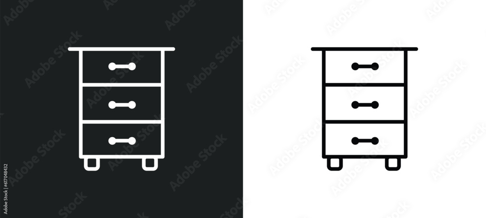 Poster drawer line icon in white and black colors. drawer flat vector icon from drawer collection for web, 