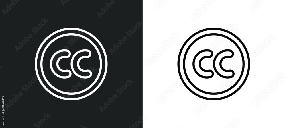 Poster creative commons line icon in white and black colors. creative commons flat vector icon from creativ