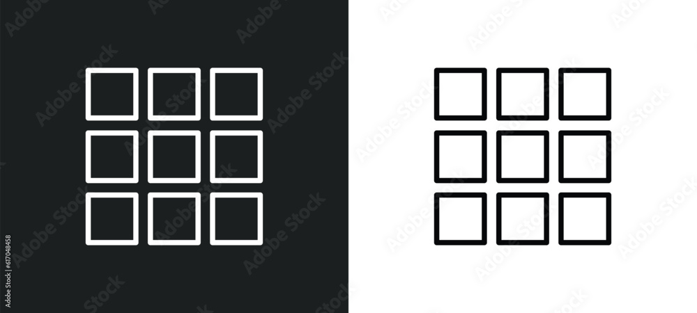 Poster thumbnails line icon in white and black colors. thumbnails flat vector icon from thumbnails collecti