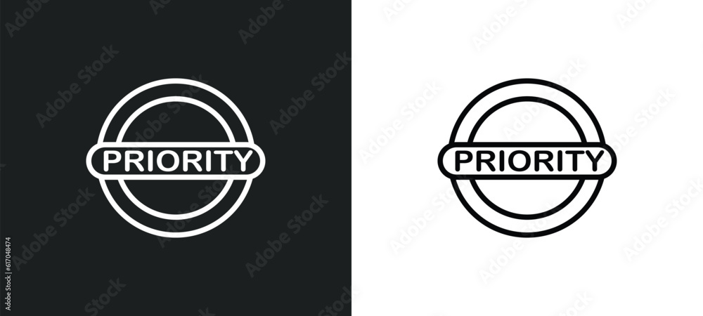 Poster priority line icon in white and black colors. priority flat vector icon from priority collection for