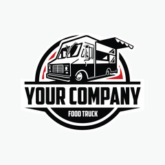 Food truck company circle emblem logo design. Best for food truck related industry