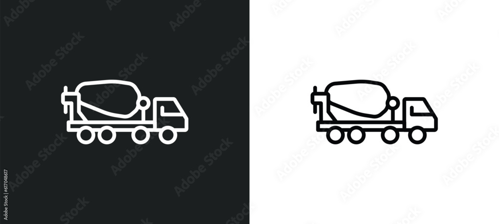 Poster concrete mixer line icon in white and black colors. concrete mixer flat vector icon from concrete mi
