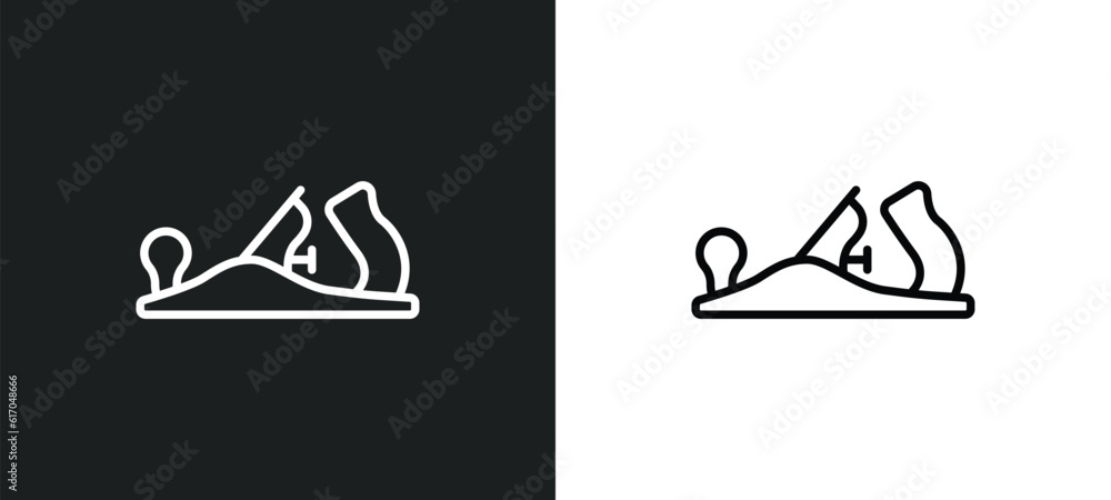 Poster planer line icon in white and black colors. planer flat vector icon from planer collection for web, 