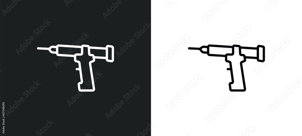 Poster sealant gun line icon in white and black colors. sealant gun flat vector icon from sealant gun colle