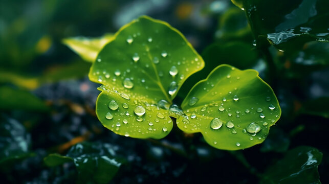 rain drops on a leaf HD 8K wallpaper Stock Photographic Image