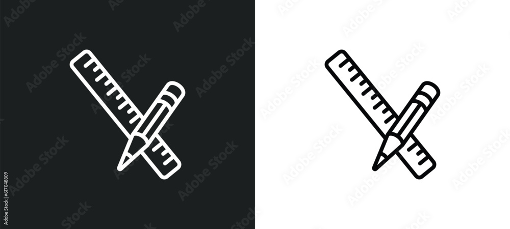 Poster pencil and ruler line icon in white and black colors. pencil and ruler flat vector icon from pencil 