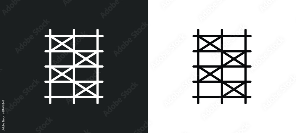 Poster scaffolding line icon in white and black colors. scaffolding flat vector icon from scaffolding colle