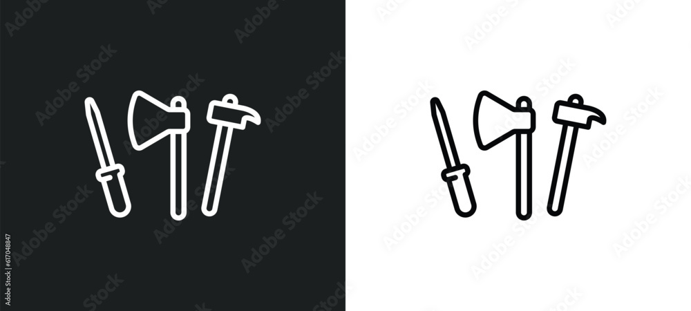 Poster tools line icon in white and black colors. tools flat vector icon from tools collection for web, mob