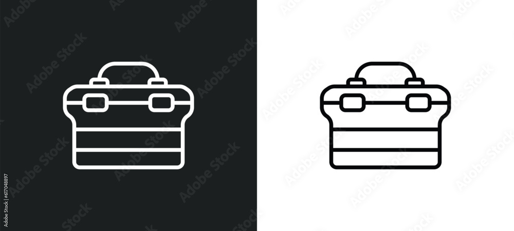 Poster tool box line icon in white and black colors. tool box flat vector icon from tool box collection for