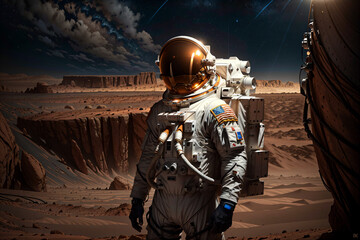 Naklejka premium Space Exploration: Astronaut Mastering the Mars Background