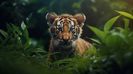 tiger in the jungle HD 8K wallpaper Stock Photographic Image