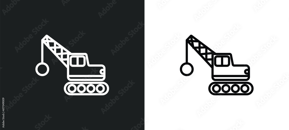 Poster derrick with ball line icon in white and black colors. derrick with ball flat vector icon from derri