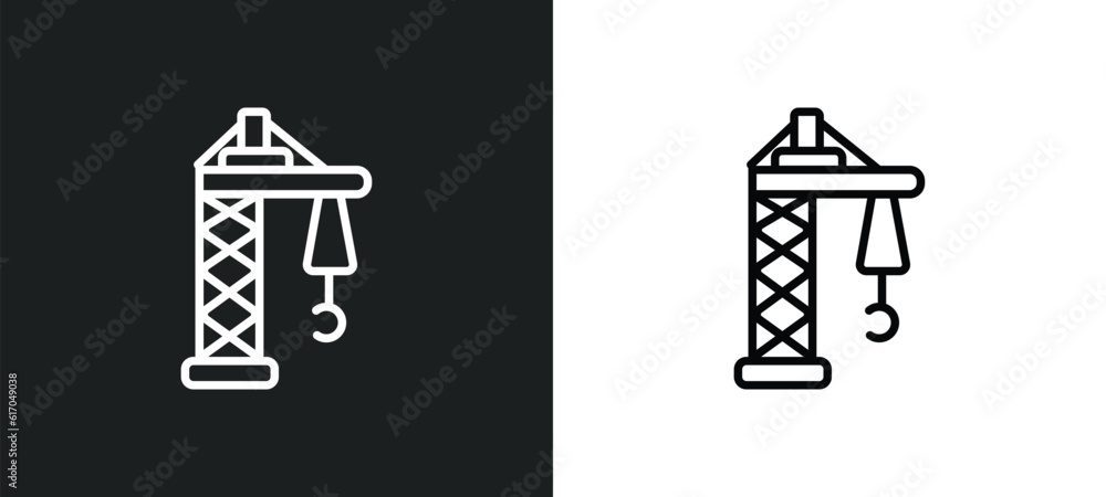 Poster derrick facing right line icon in white and black colors. derrick facing right flat vector icon from