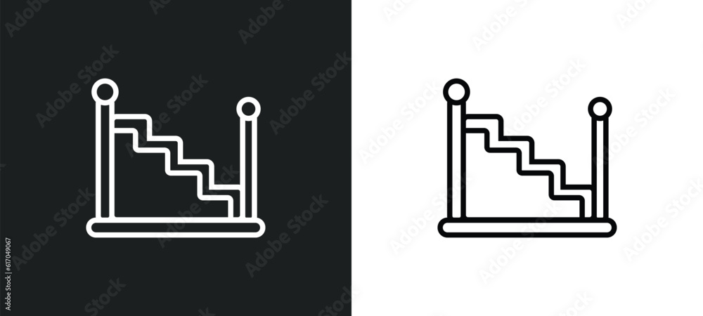 Poster stairs with handle line icon in white and black colors. stairs with handle flat vector icon from sta