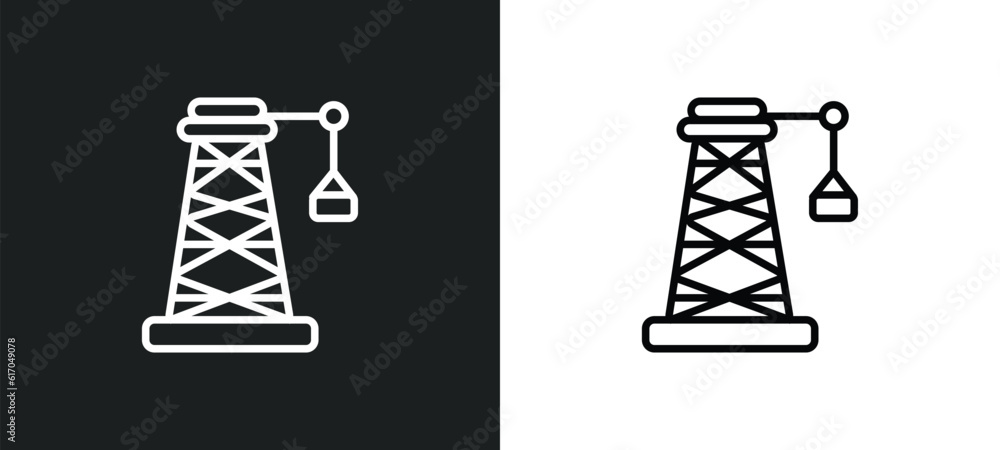 Poster derrick with boxes line icon in white and black colors. derrick with boxes flat vector icon from der