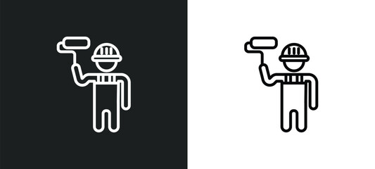 man painting line icon in white and black colors. man painting flat vector icon from man painting collection for web, mobile apps and ui.
