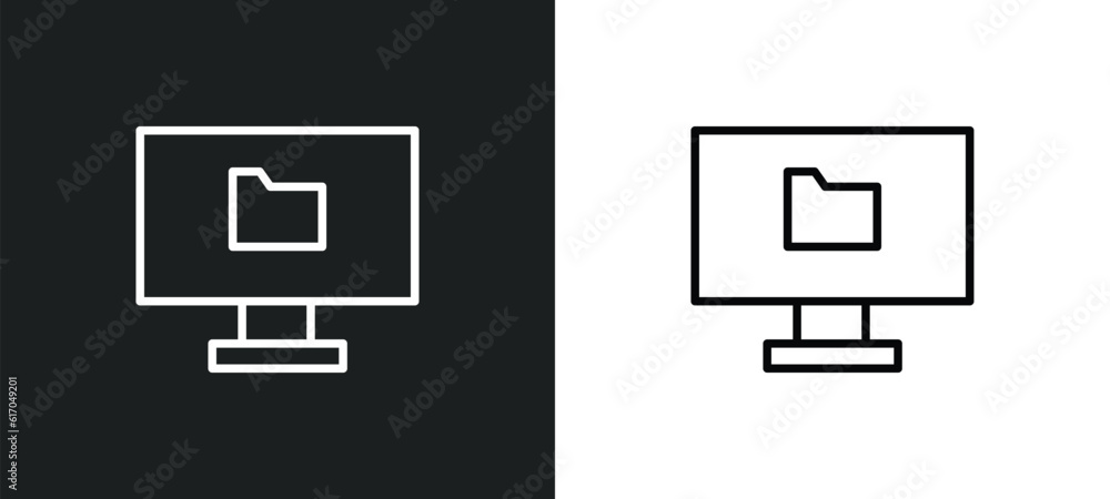 Poster computer folder line icon in white and black colors. computer folder flat vector icon from computer 
