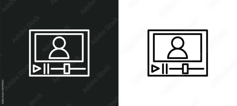 Poster video lecture line icon in white and black colors. video lecture flat vector icon from video lecture