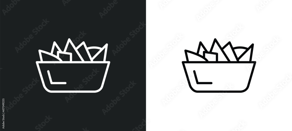 Poster chips line icon in white and black colors. chips flat vector icon from chips collection for web, mob