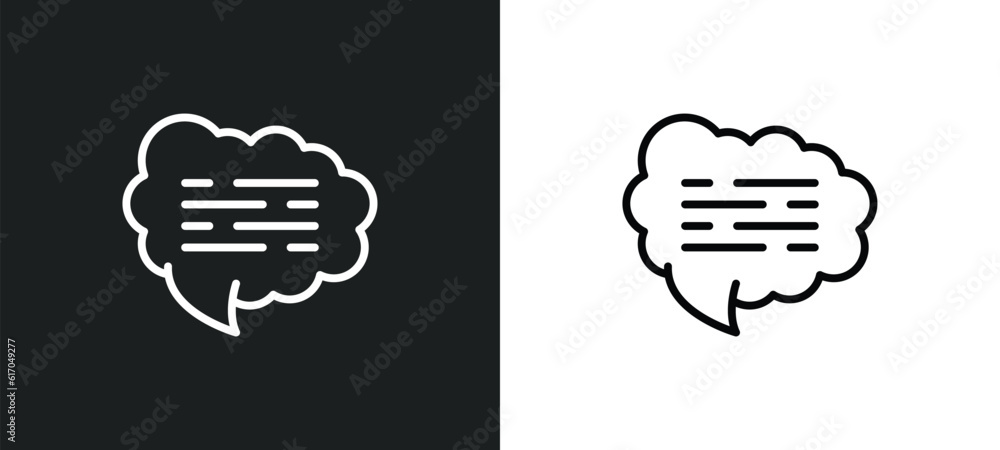 Poster speech cloud line icon in white and black colors. speech cloud flat vector icon from speech cloud co