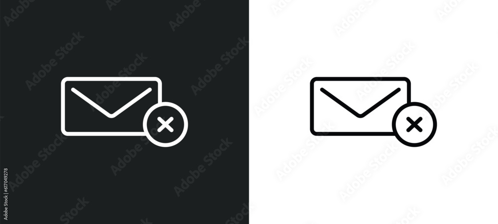 Poster delete email line icon in white and black colors. delete email flat vector icon from delete email co