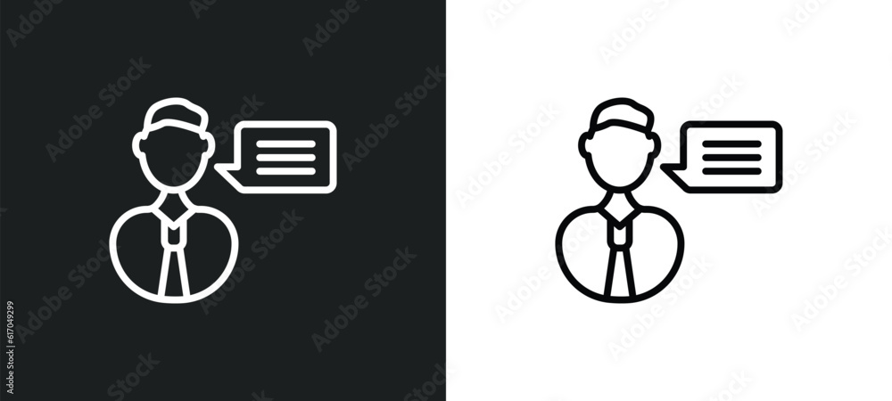 Poster talk line icon in white and black colors. talk flat vector icon from talk collection for web, mobile