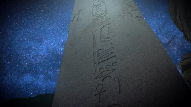Ancient Egypt, Ancient Obelisk And Time Lapse of the Milky Way.