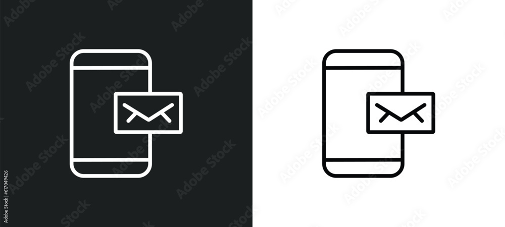 Poster mobile receiving email line icon in white and black colors. mobile receiving email flat vector icon 