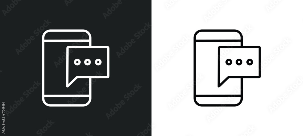Poster mobile chat line icon in white and black colors. mobile chat flat vector icon from mobile chat colle