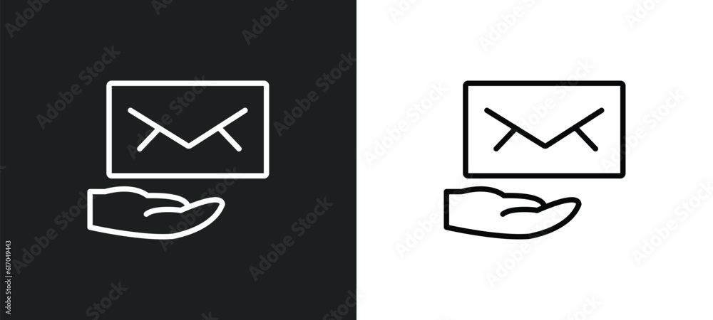 Poster receiving email line icon in white and black colors. receiving email flat vector icon from receiving
