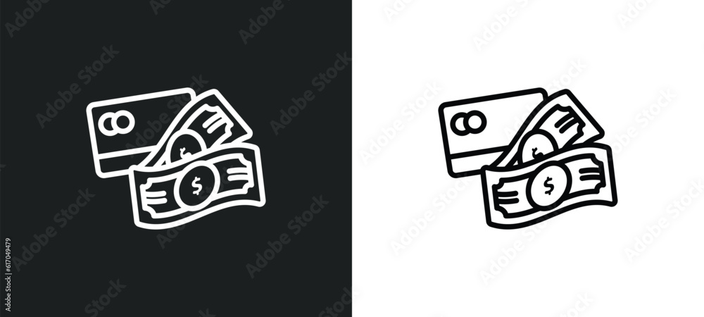 Poster paying line icon in white and black colors. paying flat vector icon from paying collection for web, 