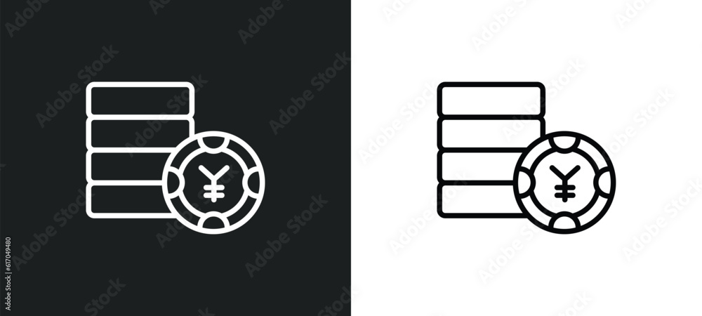 Aufkleber yens coins stack line icon in white and black colors. yens coins stack flat vector icon from yens co