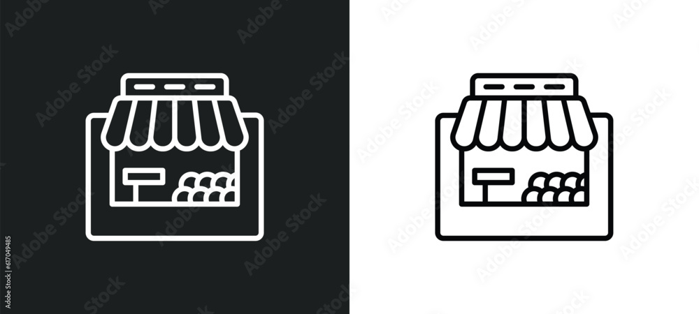 Poster grocery store line icon in white and black colors. grocery store flat vector icon from grocery store
