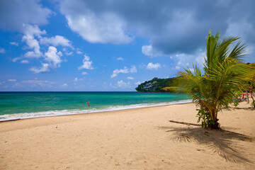 Obraz na płótnie Canvas Beautiful landscape with the beach of Phuket, Thailand from the Andaman Sea.