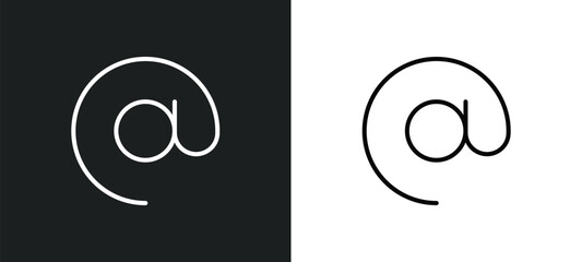 arroba line icon in white and black colors. arroba flat vector icon from arroba collection for web, mobile apps and ui.