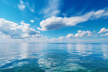 Calming summer natural marine blue background . sea and sky with white clouds photography